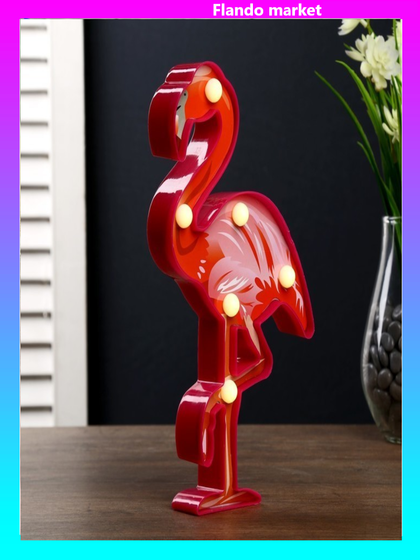 !09 Ночник "Фламинго" 6хLED батарейки 2хАА МИКС 14х3х22 см.