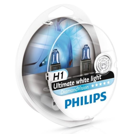 Лампа автомобильная Philips Diamond Vision, H1, 12 В, 55 Вт, набор 2 шт, 12258DVS2