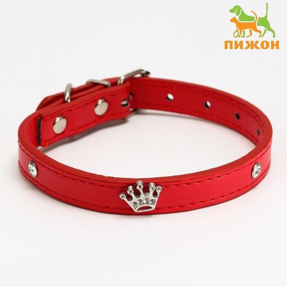 Ошейник &quot;Корона&quot; с металлическим декором и со стразами, 36 х 1,4 см, ОШ 24-31, красный