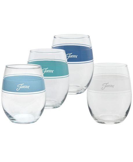 Coastal Blues Frame 15-Ounce Stemless Wine Glass Set of 4