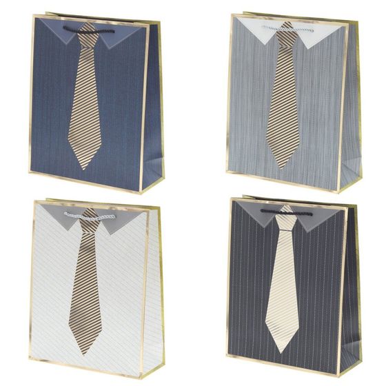 Пакет подарочный (бумага 210г/м2, (блок микс 12шт), L26 W10 H32 см, 4в.