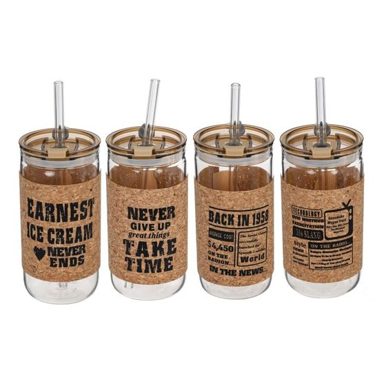 Бутылка с трубочкой, L7 W7 H14,3 см, 1 штука, дизайн микс