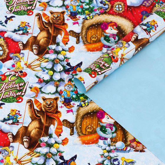 !09 Бумага упаковочная 4 листа глянцевая "Праздник во дворе", двусторонняя, 70 х 100 см