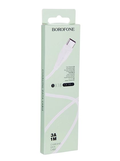 Кабель Borofone BX18, Type-C - USB, 3 А, 1 м, PVC оплётка, белый