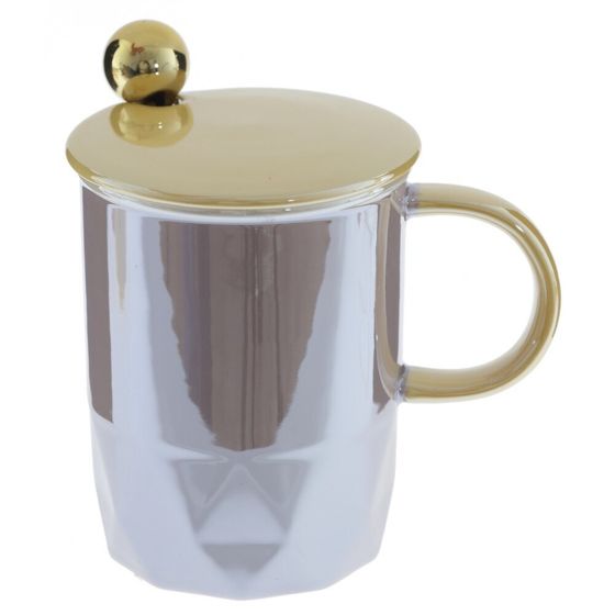Кружка с крышкой и ложкой, 360 мл, L12 W9 H13 см, 4в.