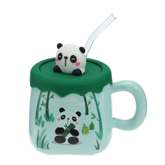 Кружка с крышкой и трубочкой, 400 мл, L13 W9,5 H12 см,дизайн микс