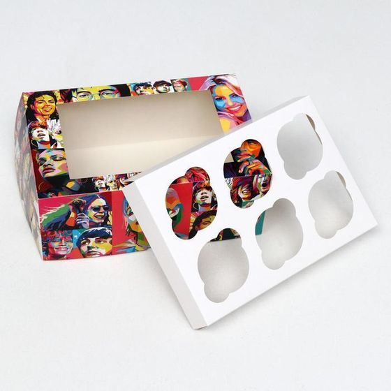 !09 Упаковка на 6 капкейков (набор 3 штуки) с окном "Эстрада", 25 х 17 х 10 см.