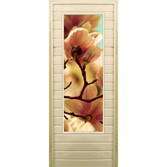 Дверь для бани со стеклом (43*129), &quot;Цветение&quot;, 170×70см, коробка из осины