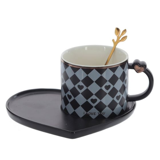 Кружка с блюдцем и ложкой, 220 мл, L16 W14 H7,5 см,дизайн микс