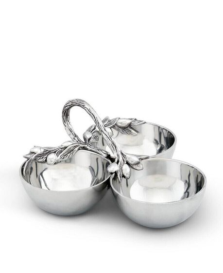 Sand-Cast Aluminum 3 Compartment Olive Pattern Condiment Serving Bowl