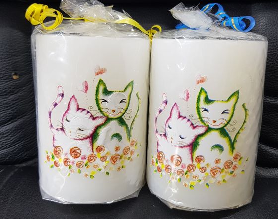 !Свеча декоративная &quot; Котики&quot;  8x8x10 см. цвет белый