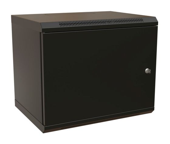 Шкаф коммутационный WRline (WR-TW-1266-SR-RAL9004) настенный 12U 600x600мм пер.дв.металл 2 бок.пан. направл.под винты 60кг черный 520мм 650мм IP20 ст