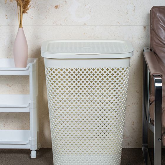 Корзина для белья PURE кремовая 55л