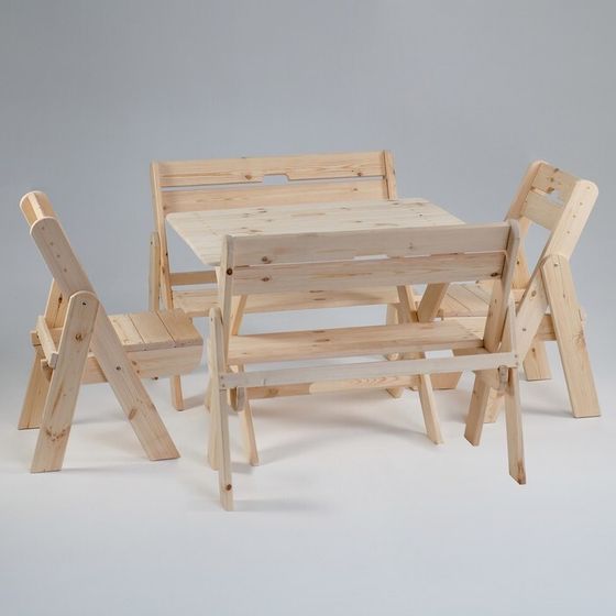 Комплект садовой мебели &quot;Душевный&quot;: стол 1 м, две скамейки, два стула