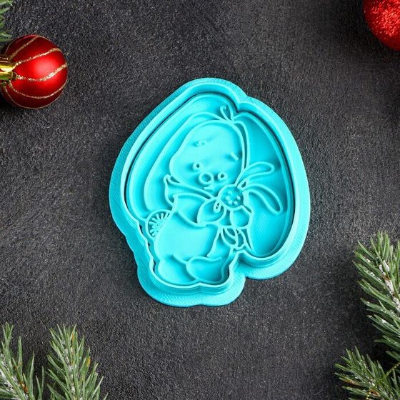 !09 Форма для печенья «Зайка в пижаме», штамп, вырубка, цвет голубой