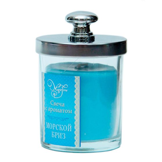 !09 Свеча парафиновая ароматизированная в стекле с ароматом Морского бриза 6.7*6.7*9.7 см.