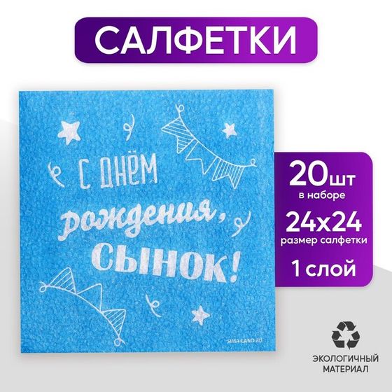 Салфетки бумажные «С днём рождения, сынок», однослойные, 24 × 24 см, 20 шт.