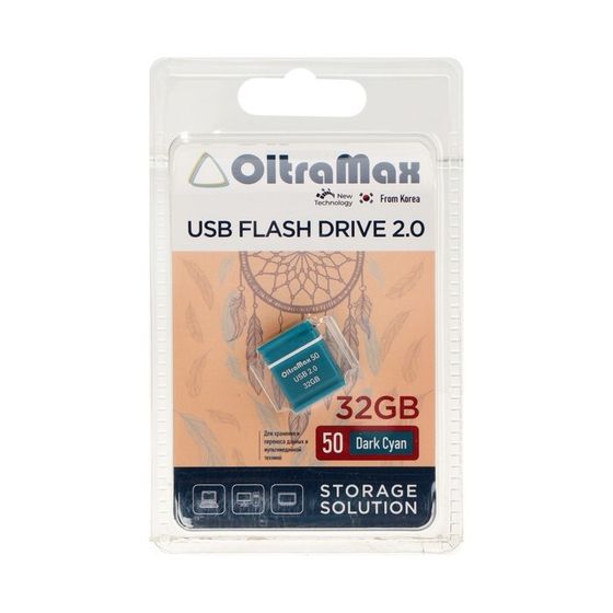 Флешка OltraMax 50, 32 Гб, USB2.0, чт до 15 Мб/с, зап до 8 Мб/с, т/зеленая