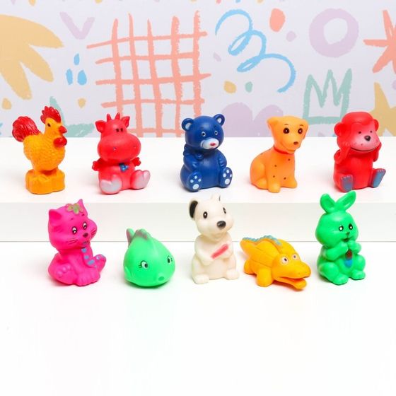 Игрушка-пищалка для купания в ванне «Животные», 10 шт., резиновые, 10 см