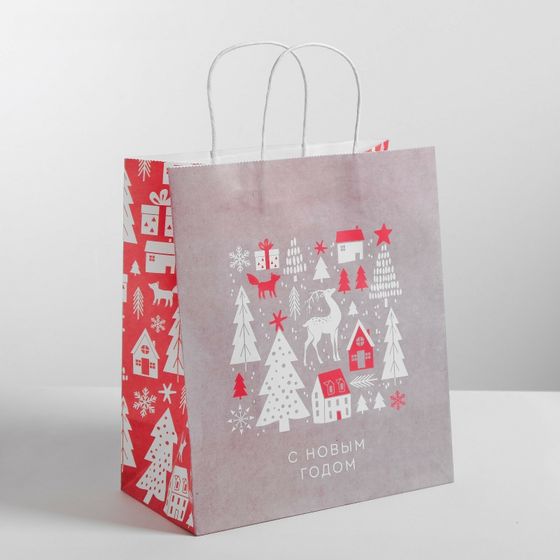 !Пакет-крафт подарочный/4 штуки/ "Олени" 22*25*12 см.