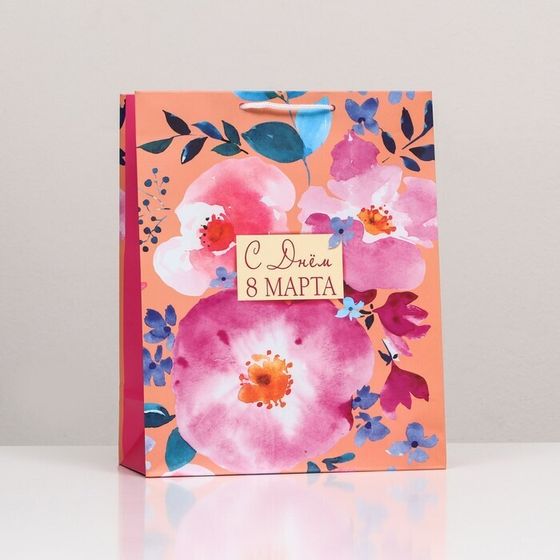 !09 Пакет подарочный (набор 3 штуки) &quot;С днем 8 Марта&quot;, 26 х 32 х 12 см.