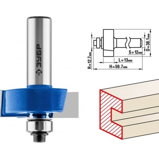 Фреза фальцевая ЗУБР 28758-38.1-12, хвостовик d = 12 мм, 38.1 x 13 мм