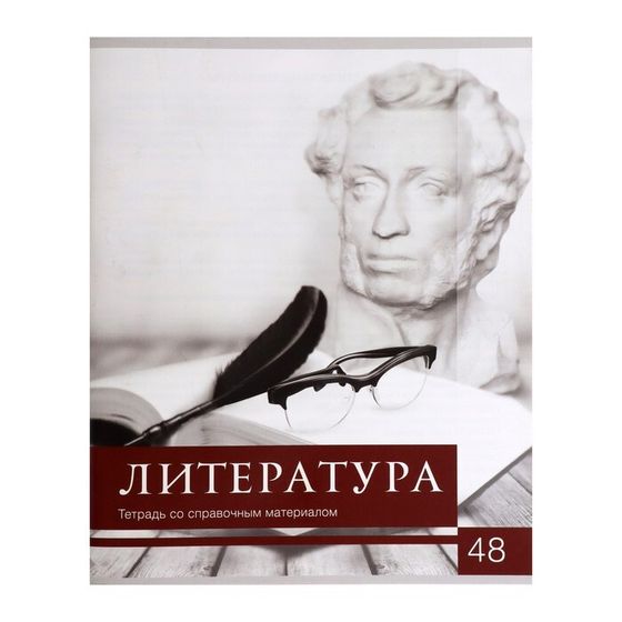 Тетрадь предметная Calligrata &quot;Чёрное-белое&quot;, 48 листов в линию Литература, со справочным материалом, обложка мелованная бумага, блок №2, белизна 75% (серые листы)