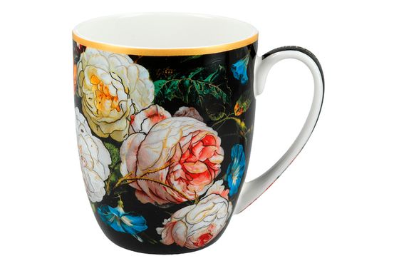 Кружка, 400 мл, фарфор F, черная, Розы, Baroque flowers