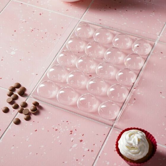 !09 Форма для шоколада и конфет «Полусфера», 23,6×18,8 см, 20 ячеек, 4×4×1,8 см