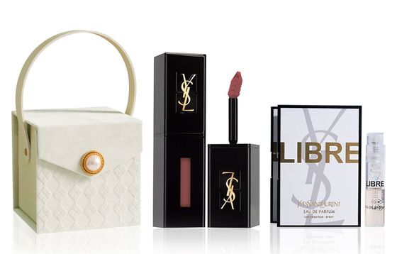 SAINT LAURENT Black Tube Lip Gloss Camellia Box Makeup Sets Oil Control Velour Shimmer Complexion