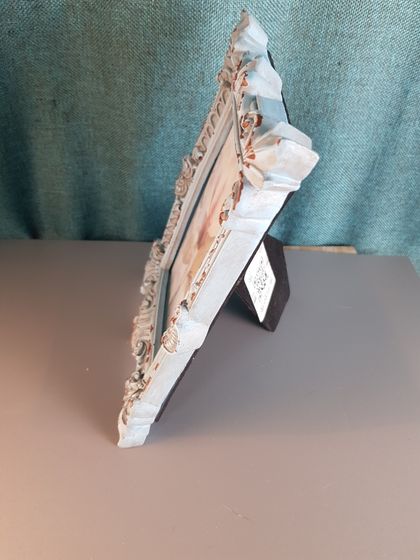 !09 Фоторамка пластик/стекло 10*15 см. состаренная цвет голубой 17*2*23см