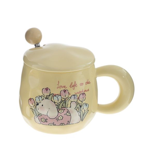 Кружка с крышкой и ложкой, L8,5 W8,5 H8,5 см, дизайн микс