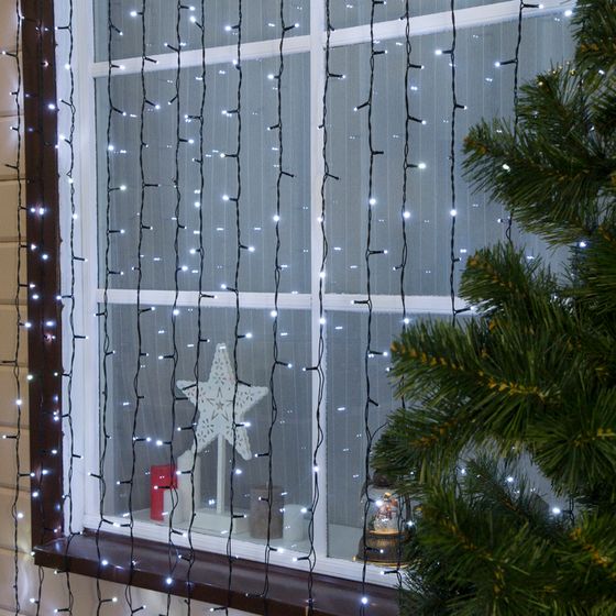 УЦЕНКА Гирлянда «Занавес», 2×3 м, IP44, УМС, 760 LED, 220 В, мерцание, тёмная нить, свечение белое