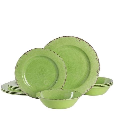 by Gibson Mauna Ice Melamine Dinnerware 12 Piece Set, Service for 4