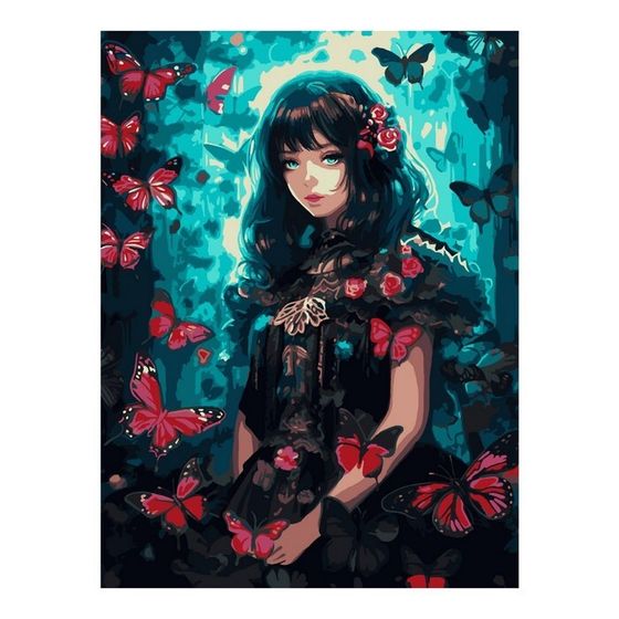 Картина по номерам «Девушка с бабочками», на картоне 28,5 × 38 см