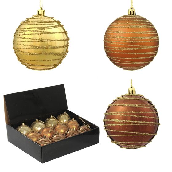 Набор из 12шт, Украшение новогоднее Шар "Спираль золотистая", D8 см, L35 W28 H21 см