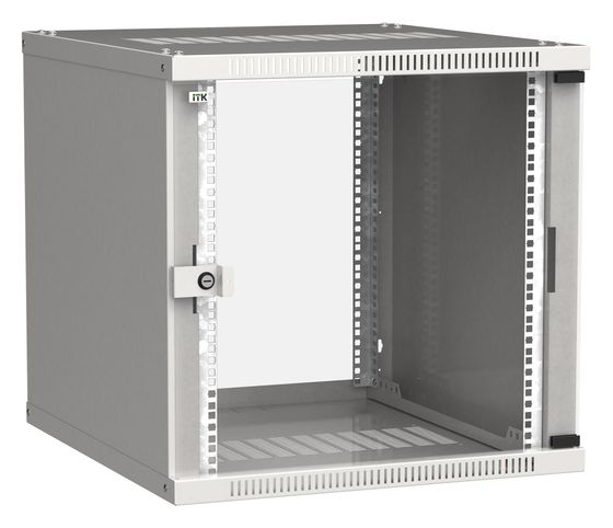 Шкаф коммутационный ITK Linea WE (LWE3-12U64-GF) настенный 12U 600x450мм пер.дв.стекл направл.под закл.гайки 50кг серый 400мм 15.8кг 200град. 585мм I