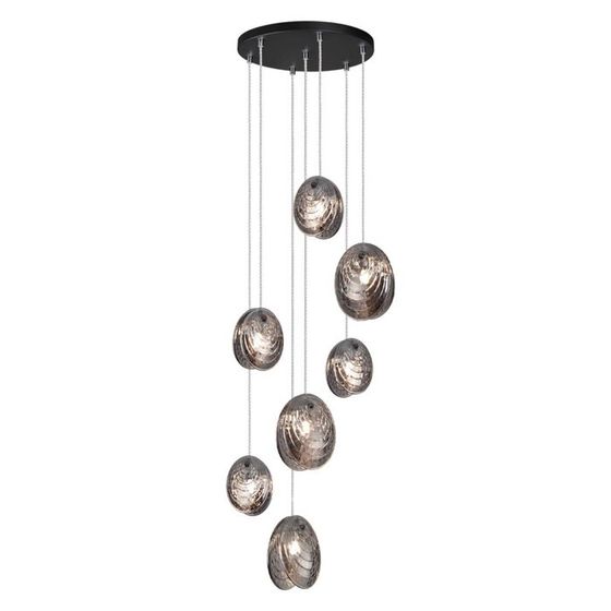 Люстра каскадная Odeon Light. Mussels, 7х40Вт, G9, 1430х430 мм, цвет чёрный, дымчатый