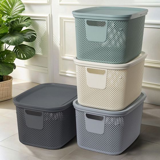 Корзина NICKEL кремовая 18л 28.5х38х22.2см с крышкой