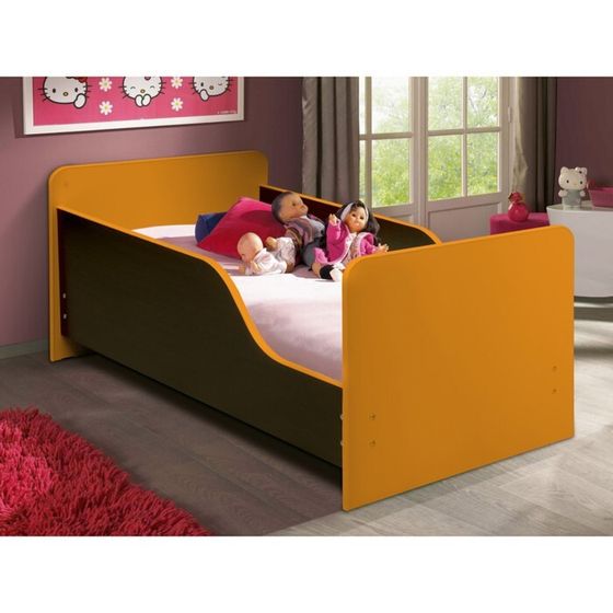 Кровать детская с бортом «Малышка №2», 600 × 1400 мм, цвет венге / оранжевый