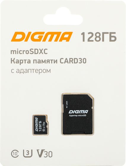 Карта памяти microSDXC 128Gb Digma CARD30 + адаптер (DGFCA128A03)