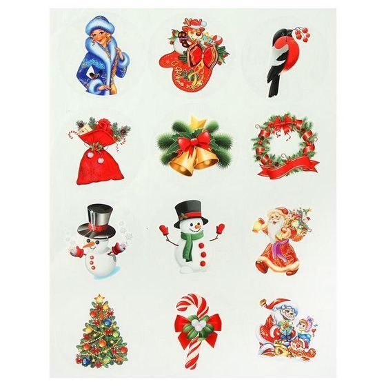 !09 Набор наклеек &quot;Новогодний&quot; 12 наклеек в наборе, 30x38 (9x9) см.