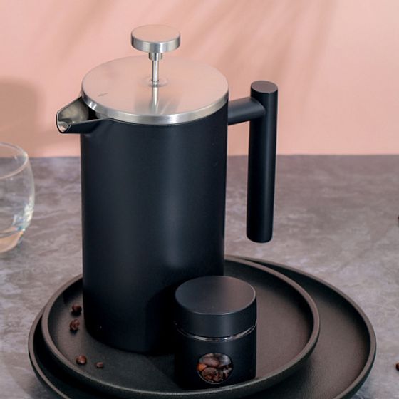 Набор стальной френч пресс 1000мл  баночка для чая/кофе BLACK EDITION