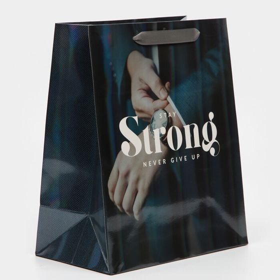 !09 Пакет ламинированный (набор 4 штуки) «Никогда не сдавайся» радужная голография, ML 23 х 27 х 11,5 см