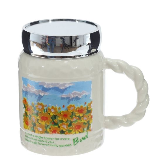 Кружка с крышкой, 450 мл, L12,5 W8,5 H12 см, дизайн микс