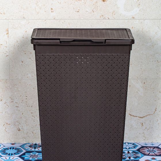 Корзина для белья БЕРЕСТА венге узкая с крышкой 50л