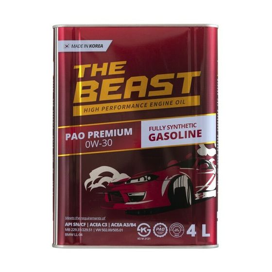 Масло моторное THE BEAST PAO PREMIUM 0W-30, синтетическое, 4 л