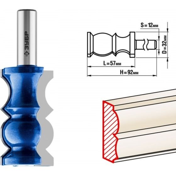 Фреза кромочная ЗУБР 28719-32, фигурная №8, хвостовик d = 12 мм, 32 x 57 мм