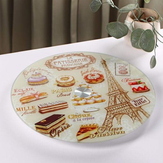 Подставка стеклянная для торта вращающаяся Доляна «Париж», d=32 см ㅤ