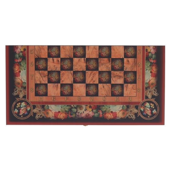 Игра настольная 3 в 1 (шахматы, шашки, нарды) "Цветы", L50 W25 H6 см